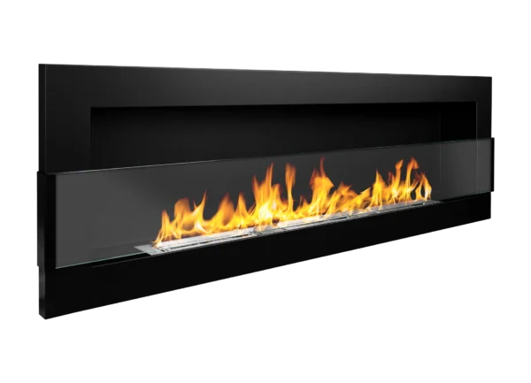 A close-up of a Saturn 1200 bioethanol fire in matt black