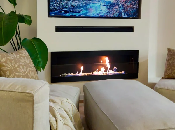 A stylish living room with a Saturn 1200 bioethanol fire