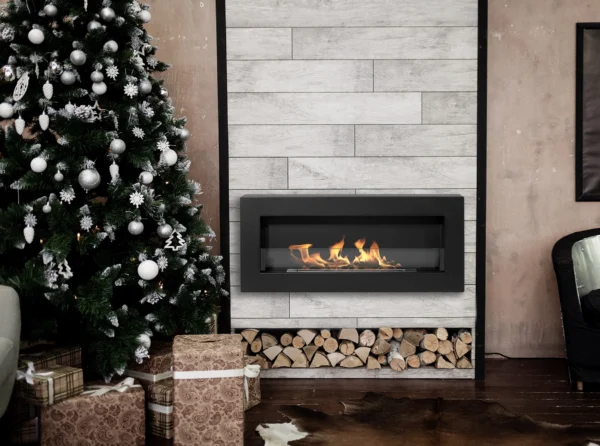 A stylish living room set for Christmas with a Saturn 900 bioethanol fire