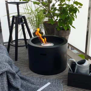 A stylish balcony with a Moon bioethanol fire